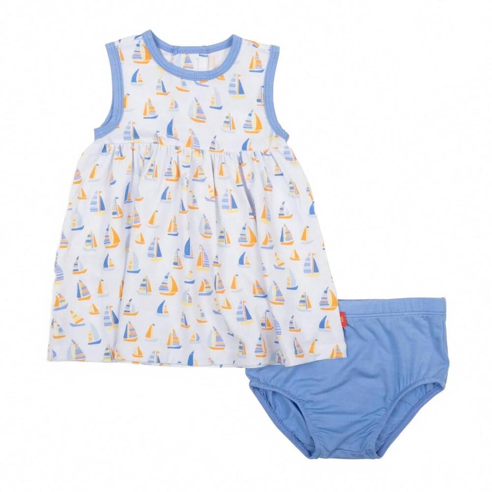 NEW MAGNETIC ME girls good vibe on the tide baby dress and diaper cover set in b